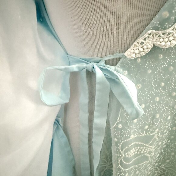 Vtg B. Cohen Floral Tulip Sky Blue Robe Peignoir Sheer Size Small 50’s 60’s - Picture 13 of 16